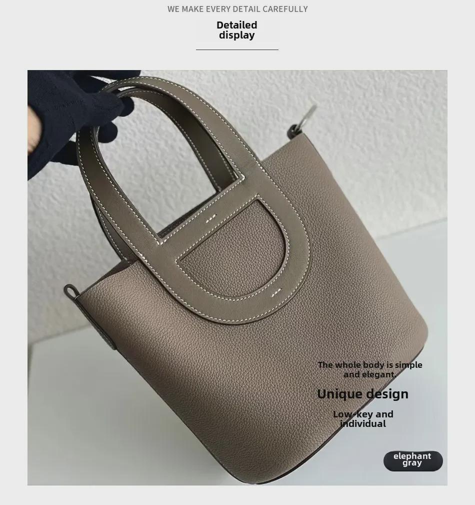 2023 Женская сумка-ведро большой вместимости Pig Nose, первый слой из коровьей кожи, стиль Commuter