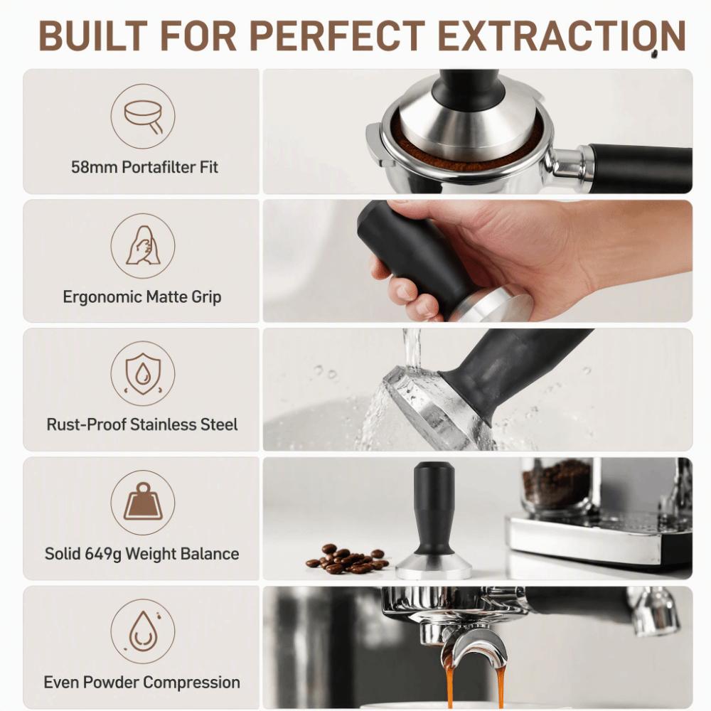 Stainless Steel Portafilter Tamper Ergonomic Handle Coffee Hand Tamper Espresso Making