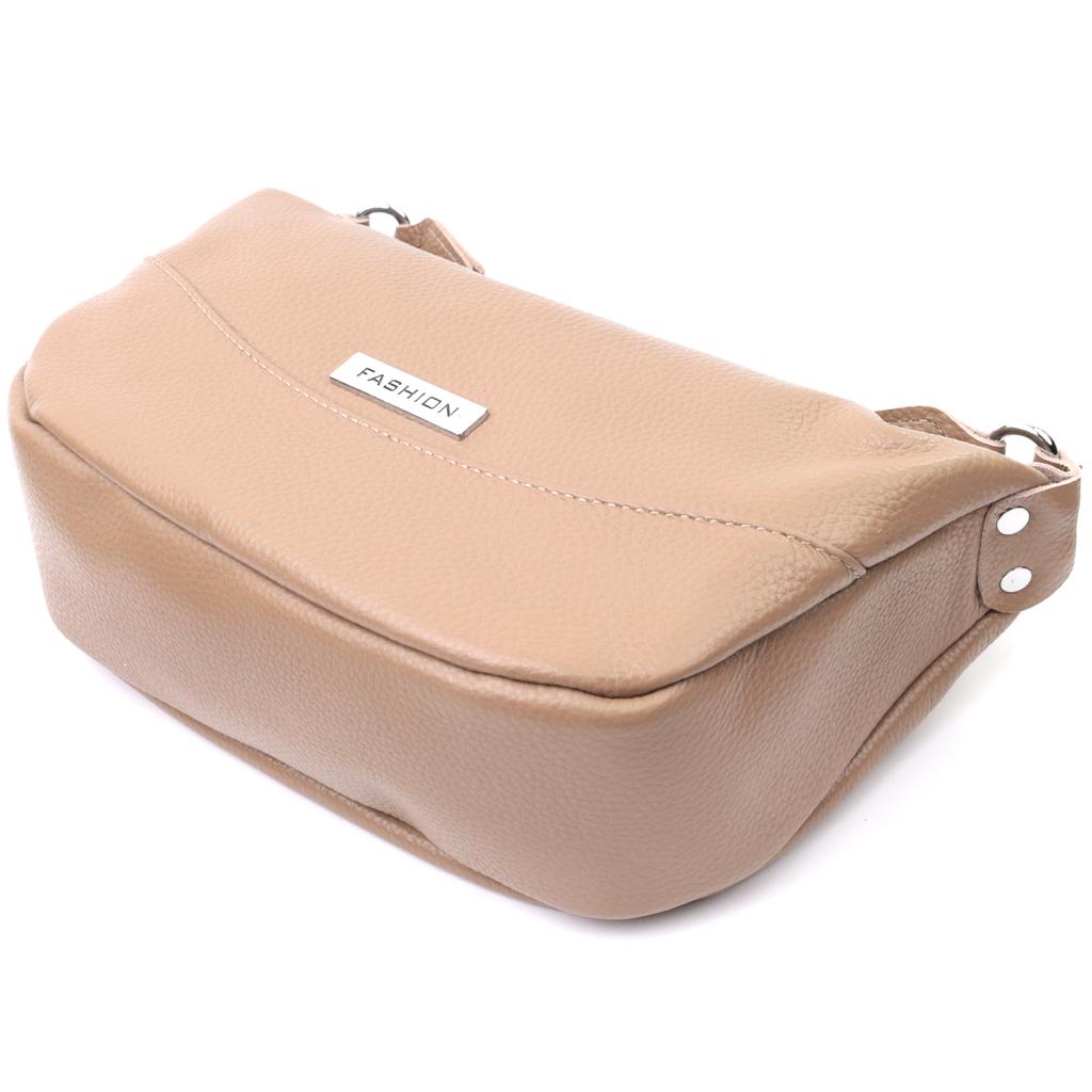 Women's Genuine Leather Shoulder Bag with Unusual Runner Keychain Vintage 22618 Beige