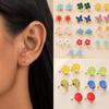Trendy Multicolored Enamel Flower Butterfly Sun Stud Earrings for Women Sweet Cute Geometric CZ Ear Stud Summer Everyday Jewelry