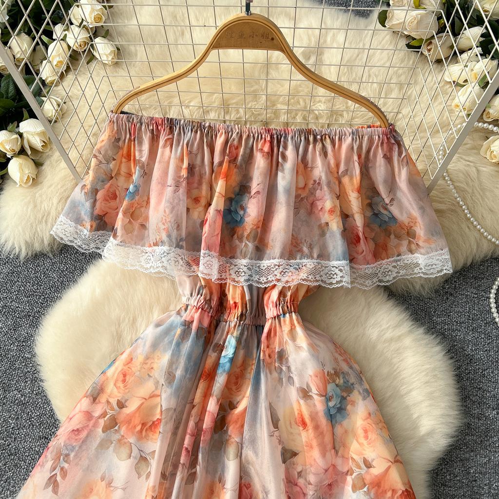 Высококачественное цветочное пляжное макси-платье для женщин с разрезом по горловине, эластичное отпускное шифоновое платье А-силуэта с кружевным принтом, длинный сарафан