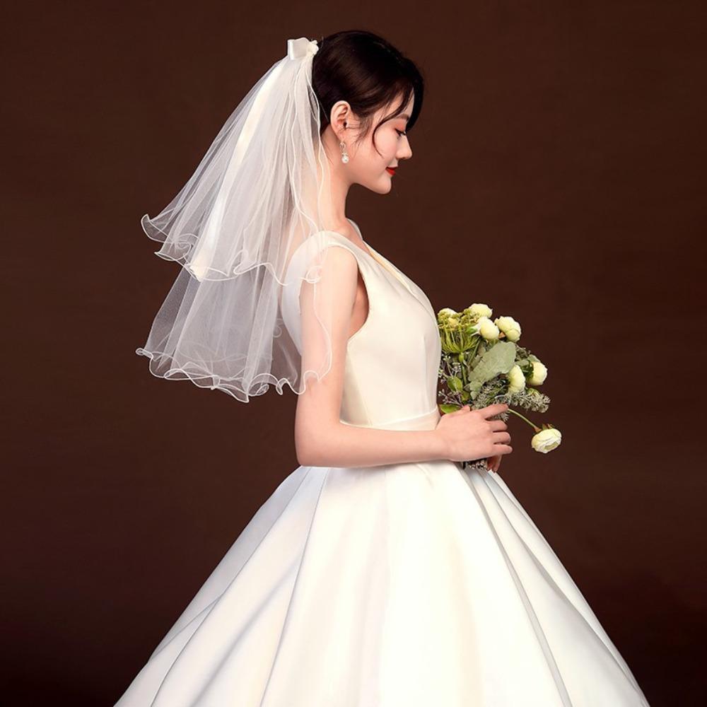 2 шт. Элегантная двухслойная повязка на голову с бантом, свадебная марля, головной убор из марли для невесты, вечеринка