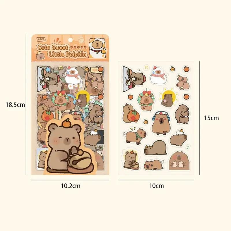 6 шт./упак. Милые мультяшные стикеры с капибарой Водонепроницаемые прозрачные стикеры Кавайная канцелярия Стикеры для украшения дневника