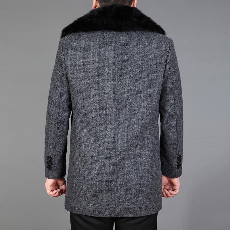 Men Woolen Coat Autumn Wool Jacket Thick Winter Wool Blend Coat Mens Pea Coat Fur Liner Detachable Real Rabbit Fur