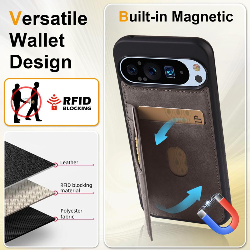 Для Google Pixel 9 8 Pro XL 8A 9A Чехол Ретро PU кожа Слот для карт Ударопрочная Подставка Задняя крышка