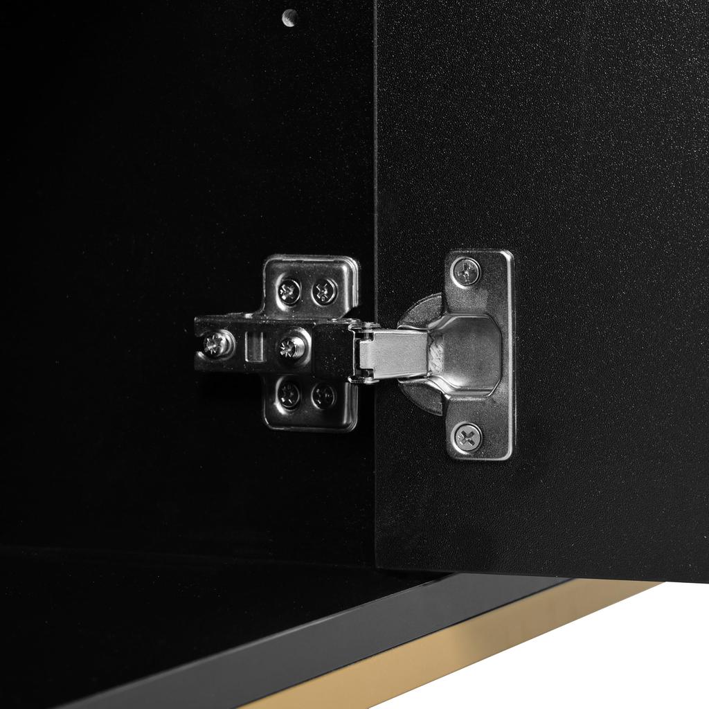 Sideboard Kommode 4 Türen, modernes Liniendesign, Metallgriffe, Rahmenbeine, 150x40x80 cm, Wohnzimmer/Schlafzimmer/Flure/Küche