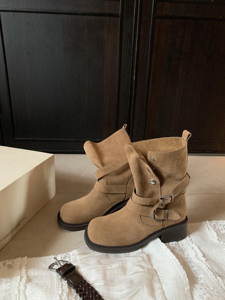 Версия из коровьей кожи~ Мать винограда такое же увеличение высоты 5,5 см ботинки Мартина женские ботинки на толстом каблуке Майяр ботинки на толстой подошве с пряжкой короткие ботинки