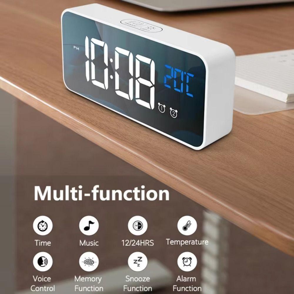 Voice Control Music Alarm Clock Mirror Desk Clock Ringtones LED Digital Clock Home Office