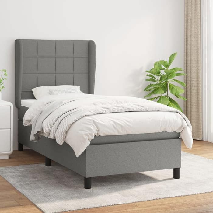 Maison Exclusive - Sommier à lattes de lit avec matelas Gris foncé 90x200 cm Tissu