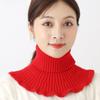 Women Fake Scarf High Collar Ribbed Texture Ruffle Trim Solid Color Knitting Collar Autumn Winter Thickened Warm False Collar