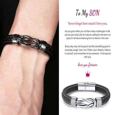 Мужской браслет-манжета «Моему сыну» с кожаным узлом Forever Linked Together Gif