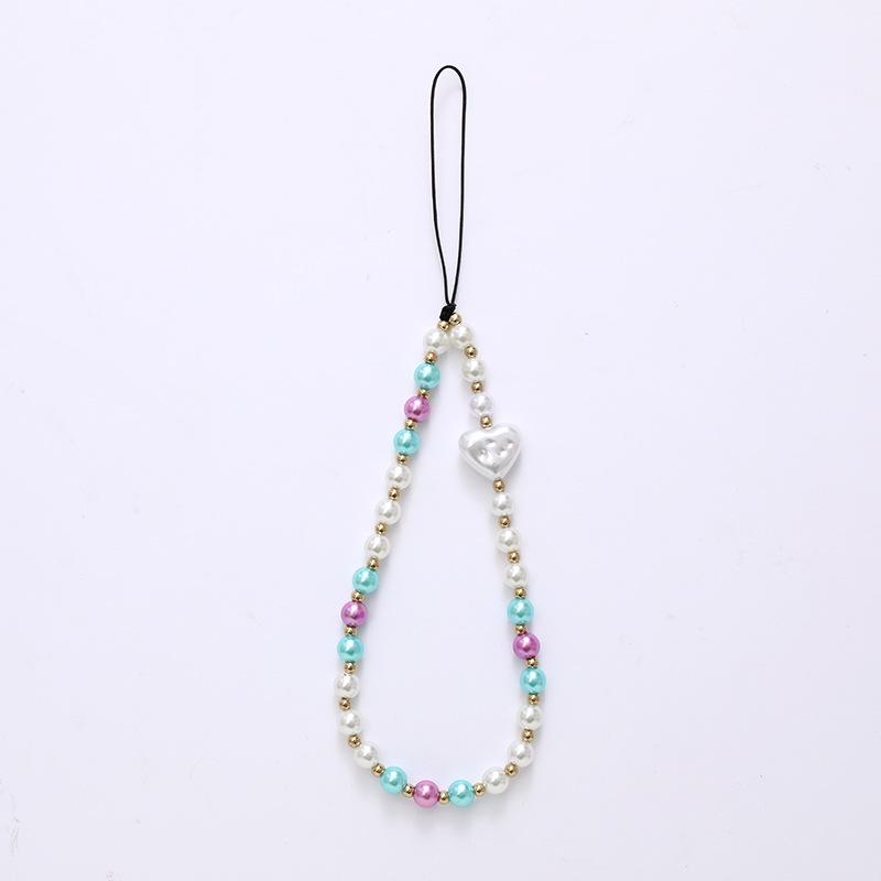 Korean Love Heart Beaded Phone Chain & Keychain Set for Women