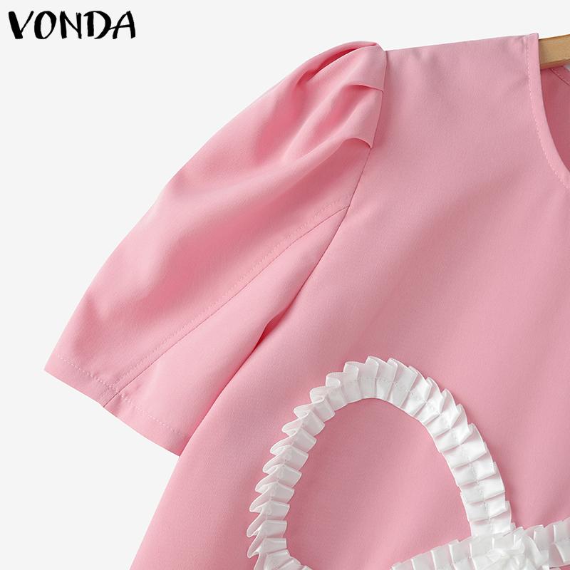 VONDA Женские летние платья с круглым вырезом и коротким рукавом с принтом в виде завязок