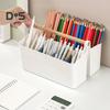 Настольный пластиковый контейнер с деревянной ручкой, органайзер для художественных принадлежностей с регулируемыми разделителями, корзина для косметики, сумка для хранения цветных карандашей и кистей