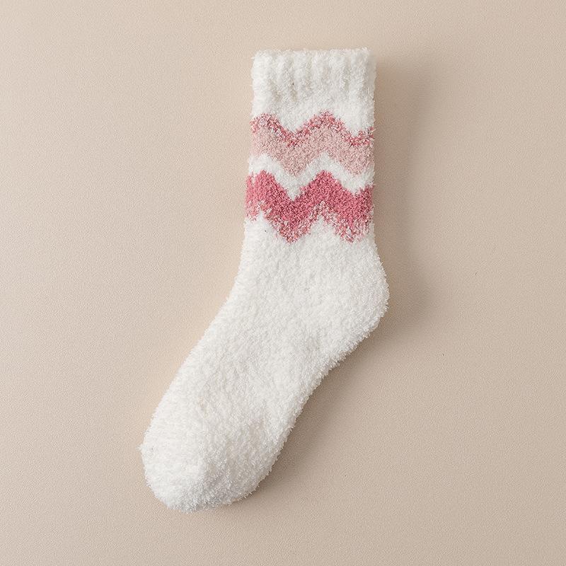 Женские осенне-зимние утолщенные теплые полосатые впитывающие пот домашние напольные носки-гольфы