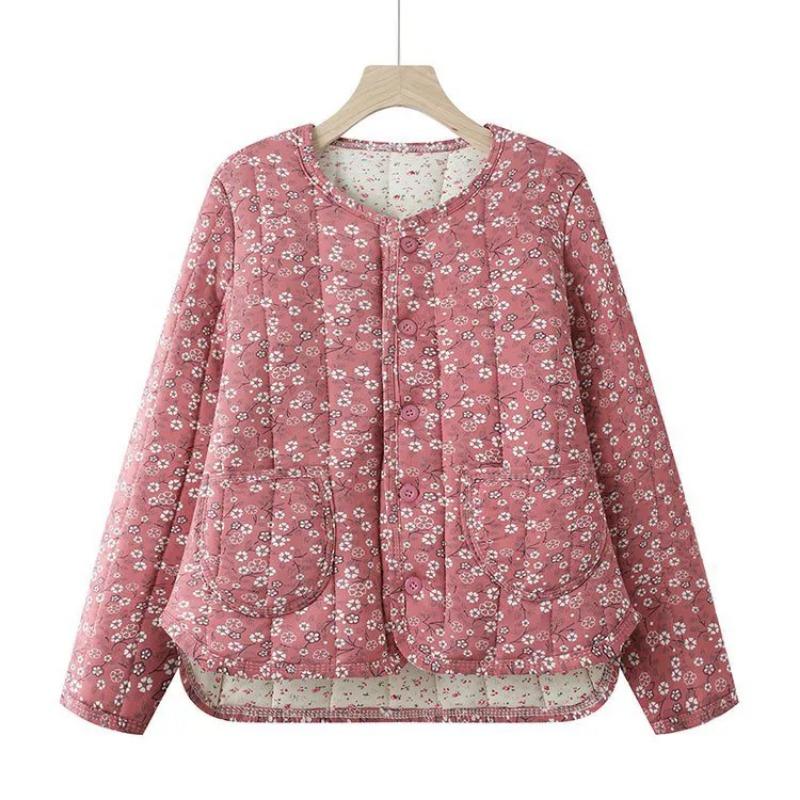 Winter Outer Wear Small Cotton-padded Jacket with Floral Lining for Women, Warm Cotton-padded Tops