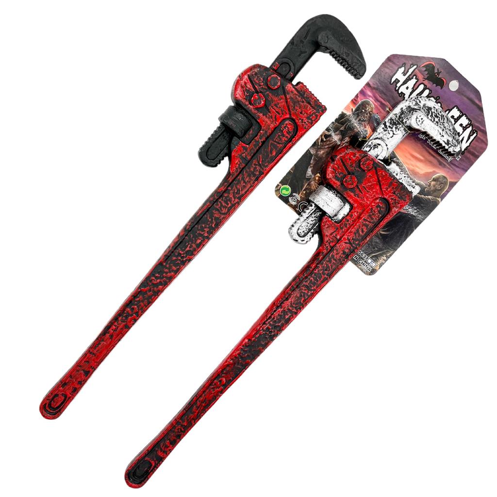 Halloween Fake Wrench Pipe Clamp Plastic Prop Weapon Bloody Mechanics Tool Cosplay Toy