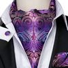Hi-Tie Мужской комплект галстуков Ascot, шелковый фиолетовый галстук с узором пейсли и носовой платок, запонки, брошь