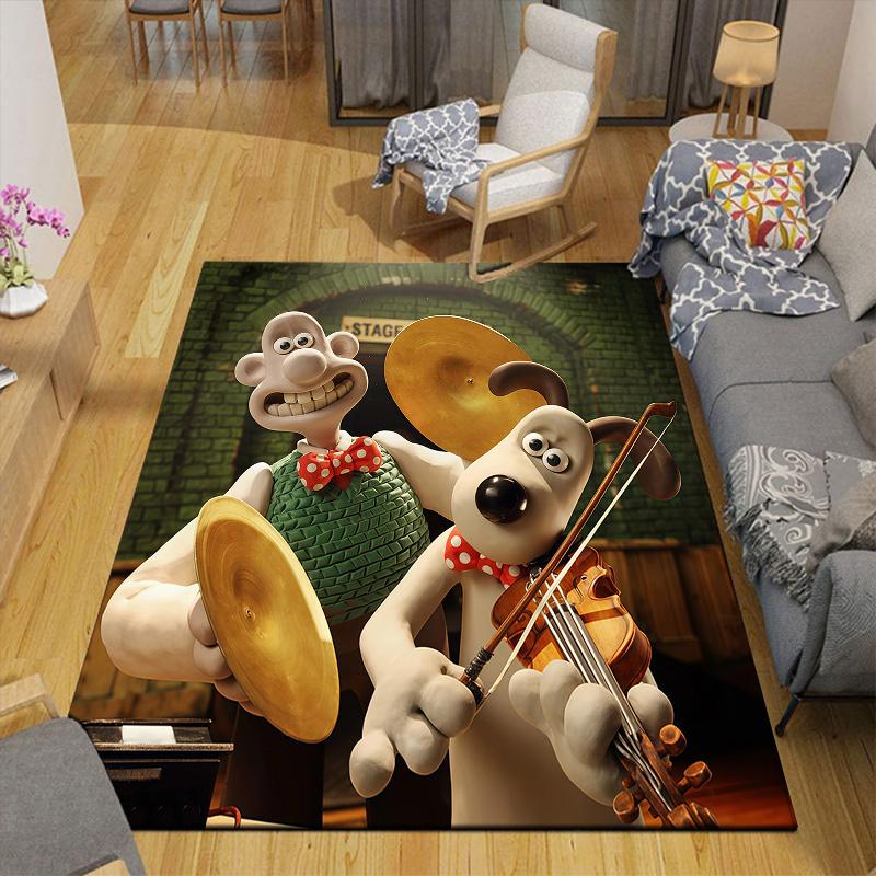Wallace and Gromit Flannel Pattern Square Carpet,Area Rug,Carpet Rug for Living Room Bedroom Sofa Playroom Decor,Non-slip Floor Mat