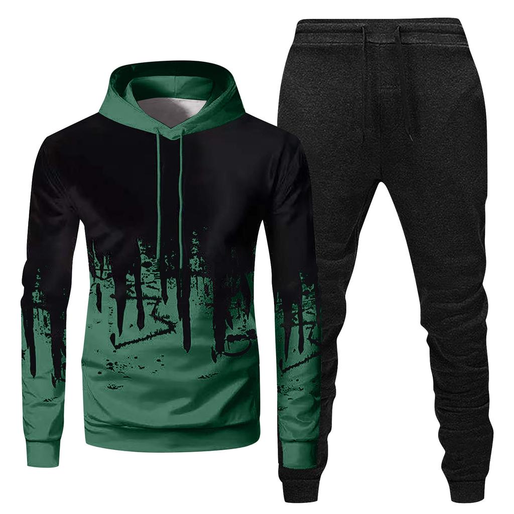 Mens Hooded Sports Tracksuit Unisex Two-Piece Running Outfits Long Sleeve Pullover Hoodies Sweatshirt+Sweatpants Set