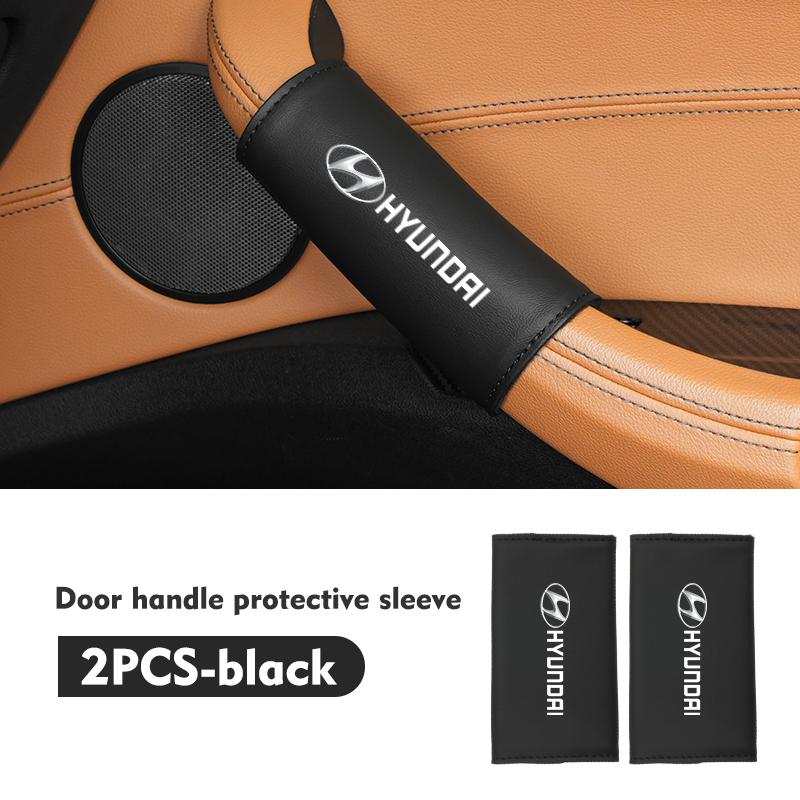 Car Door Handles Cover Leather Anti-Wear Protector Sleeve For Hyundai Sonata Azera Coupe SantaFe Genesis Accent Creta T3