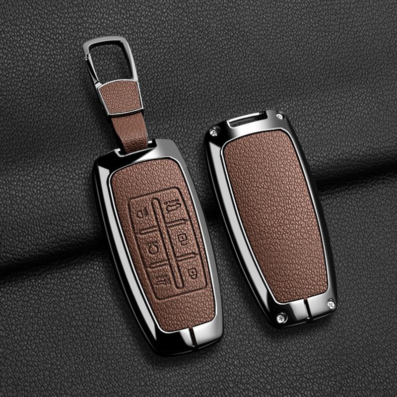 Zinc Alloy Leather Car Key Case Cover For Hyundai Genesis GV80 GV90 GV70 G80 Shell Fob Holder Accessories