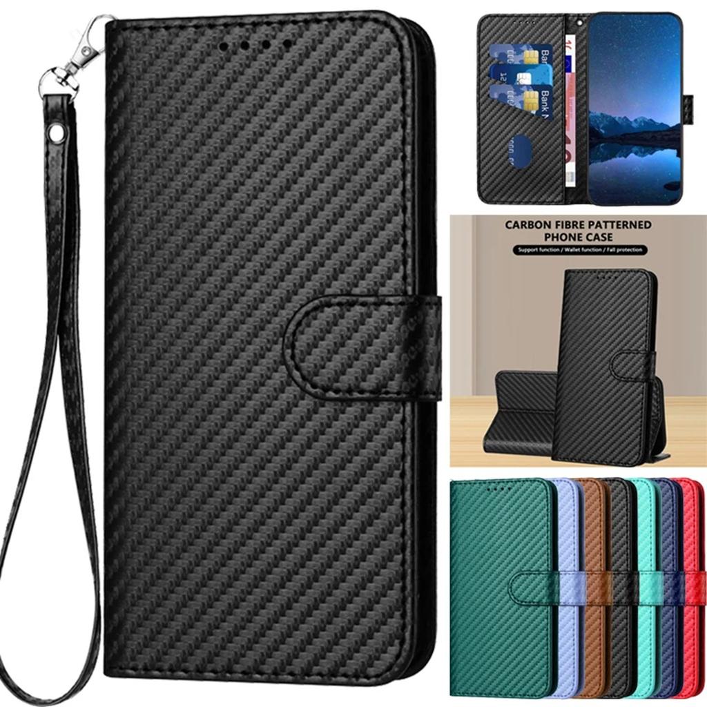 Business Carbon Fiber Flip Case For Xiaomi 14 13 12 Lite 13T 12T 11T 10T Redmi Note 13 12 11 10 9 13C 12C 10C 9C Poco X6 X5 M3 Pro Magnetic Cover