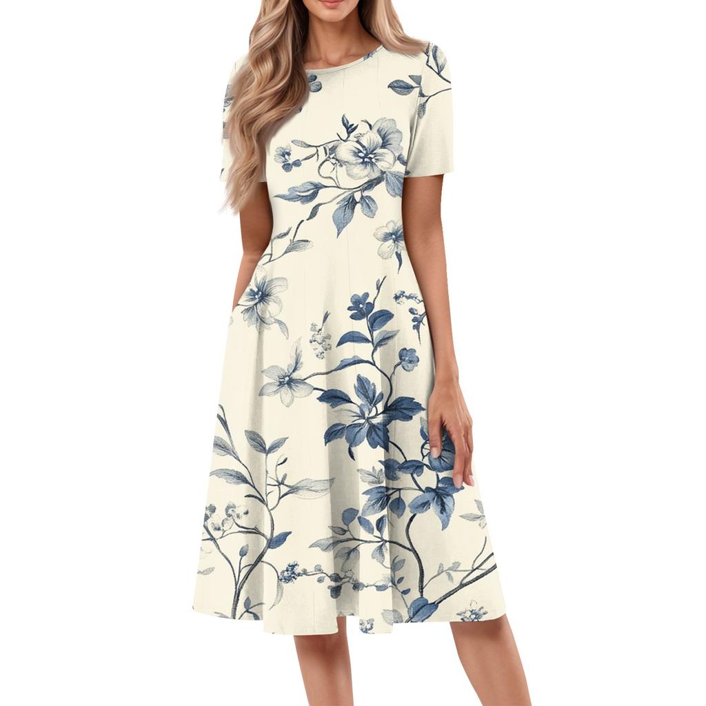 Women's Fashion Short Sleeve Vintage Printed Dress Cosplay Party Evening Dress