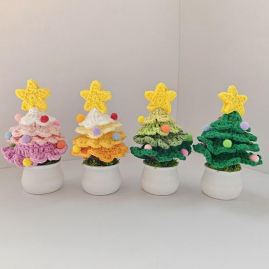 Christmas Yarn Ornament Bright Color Xmas Tree Star Shape Knitted Tree Decoration Home Party Holiday Accent
