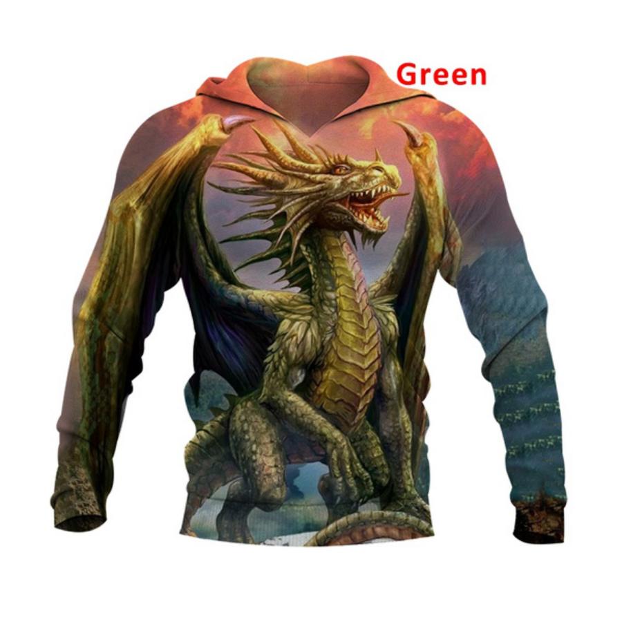 2021 Autumn and Winter Men's Fashion Casual Sweatshirt 3D Printing Dragon Hoodie Fire Dragon Skull Cap Pocket Pullover Sweater XS-5XL