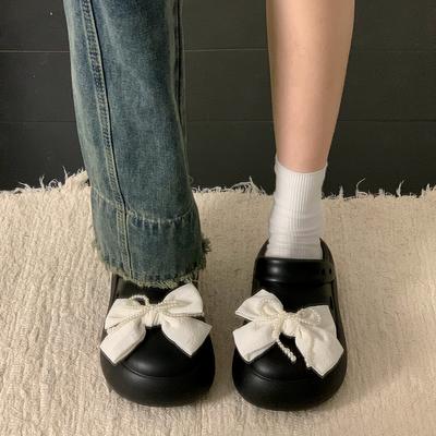 Модные домашние тапочки на платформе женские роскошные туфли шлепанцы с закрытым носком с бантом-бабочкой дизайнерские летние милые шлепанцы с бантом-бабочкой