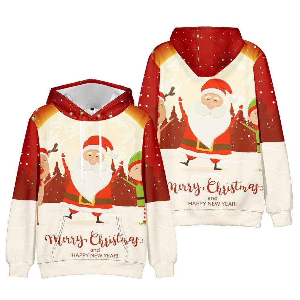 Свитер с капюшоном с рождественским принтом и длинными рукавами для мужчин и женщин весной и осенью