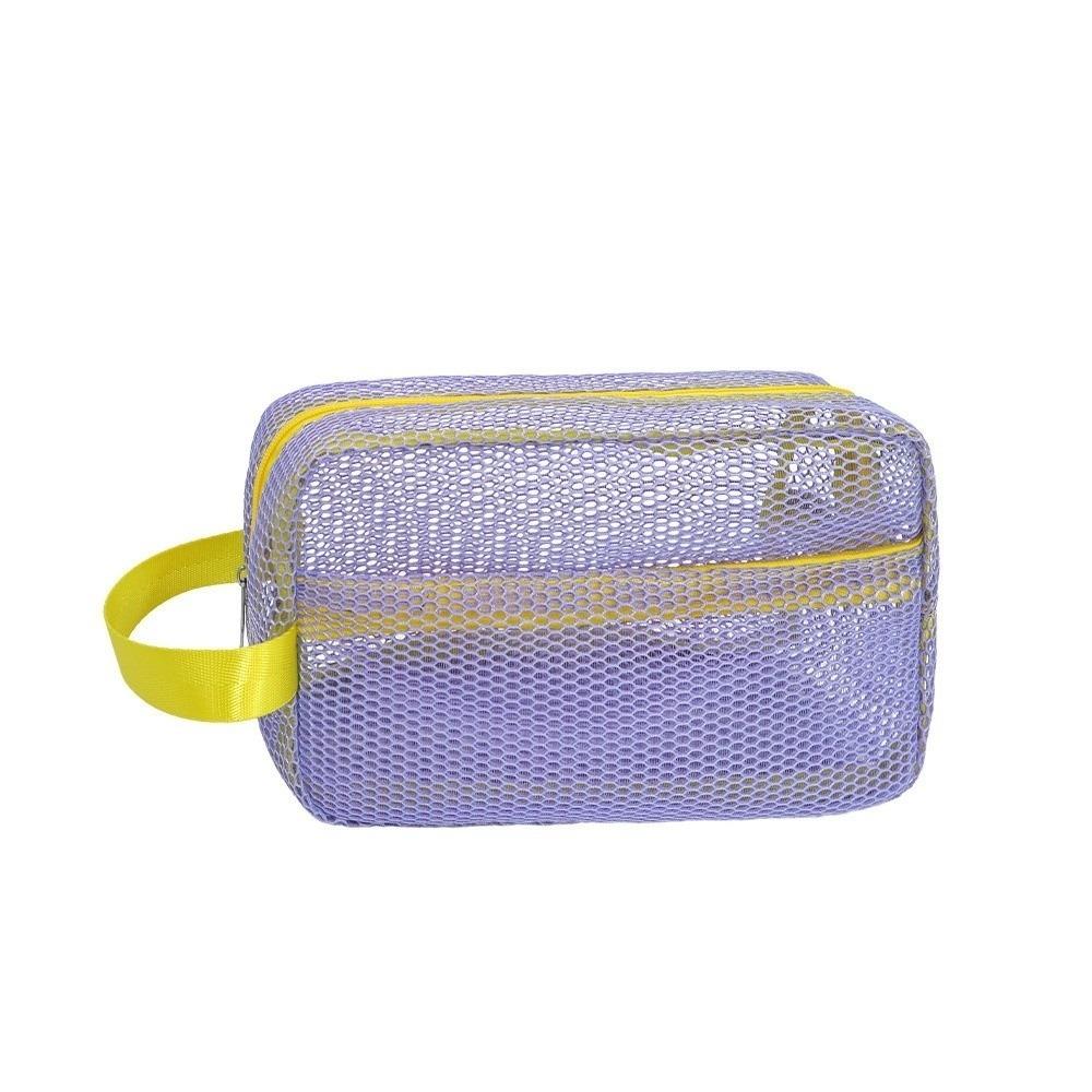 Candy Color Mesh Cosmetic Bag Large Capacity Transparent Storage Pouch with Zipper Internal Pocket