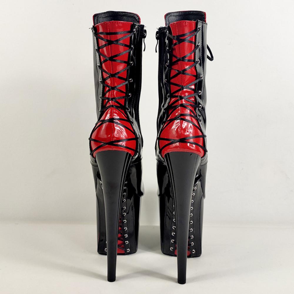 Sexy Stripper Shoe Pole Dancing Boots Round Toe Boots Super Stiletto Heels Lace Up Ankle Boots