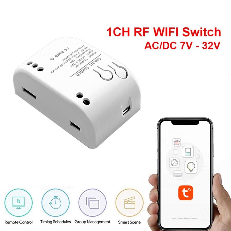 Повышение! 2 шт. 1-канальный RF Умный переключатель 7-32 В AC DC WIFI Tuya Пульт дистанционного управления 433 Переключатель света 10 А Реле Реле Самоблокировка Блокировка