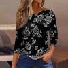 3/4 Length Sleeve Womens Tops Floral Print Vintage Fashion Casual Loose With Round Neck Plus Size Shirts
