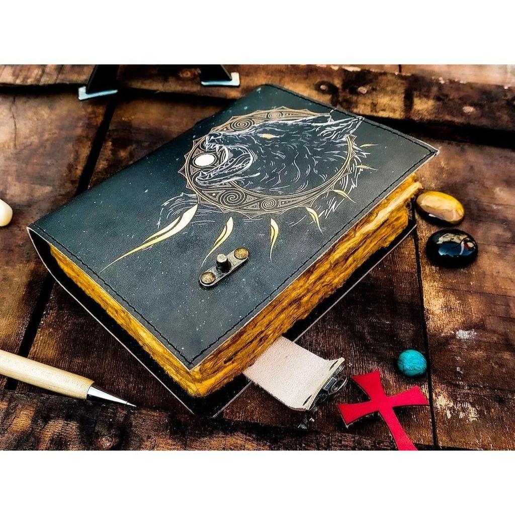 Wolf Handmade Leather Bound Journal Writing Notebook Diary Notepads