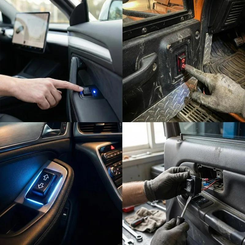 Универсальный автомобильный переключатель стеклоподъемника 5-контактный DC 12V 20A, синий/красный цвет подсветки, с жгутом проводов, для ремонта салона автомобиля