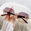 New Trendy Rimless Sunglasses Women Personalized Oval Large Frame Fashion All-Match Ladies Sun Glasses Outdoor Beach Party UV400