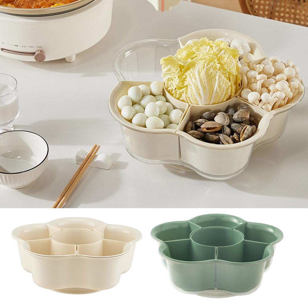 Hot Pot Dish Rotating 6-compartment Detachable Fruit Vegetable Plate for Hot Pot Side Dish Food Grade Kitchen Tool with Divided