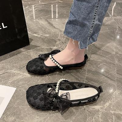 Женская обувь туфли-лодочки нежный бантик летние тонкие сетчатые дышащие на одном педале плоские ленивые туфли для беременных