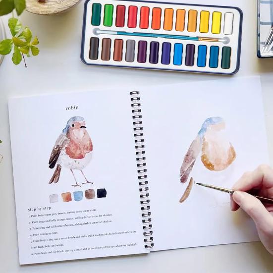 Yousheng Watercolor Workbook 24 Colors Watercolor Painting Set with Brushes Spiral-Bound Water Coloring Book Art Craft Gifts for Beginners