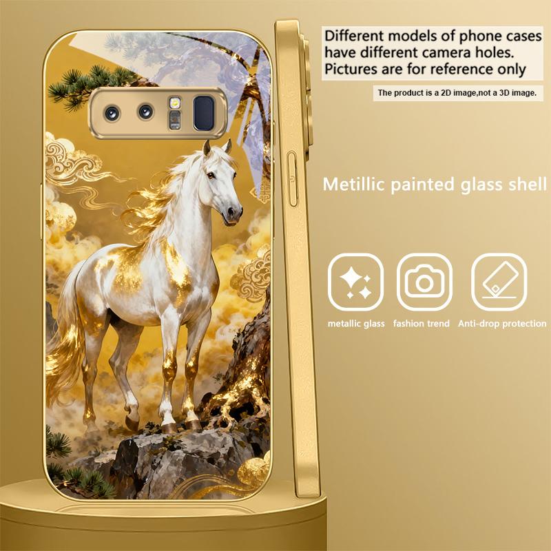 Высокая и крепкая лошадь Для Samsung A 01 52S A04 A05S A10 A12 A13 22 23 24 36 42 M02 Note 10 20Ultra 8 9 Золотой стеклянный чехол для телефона
