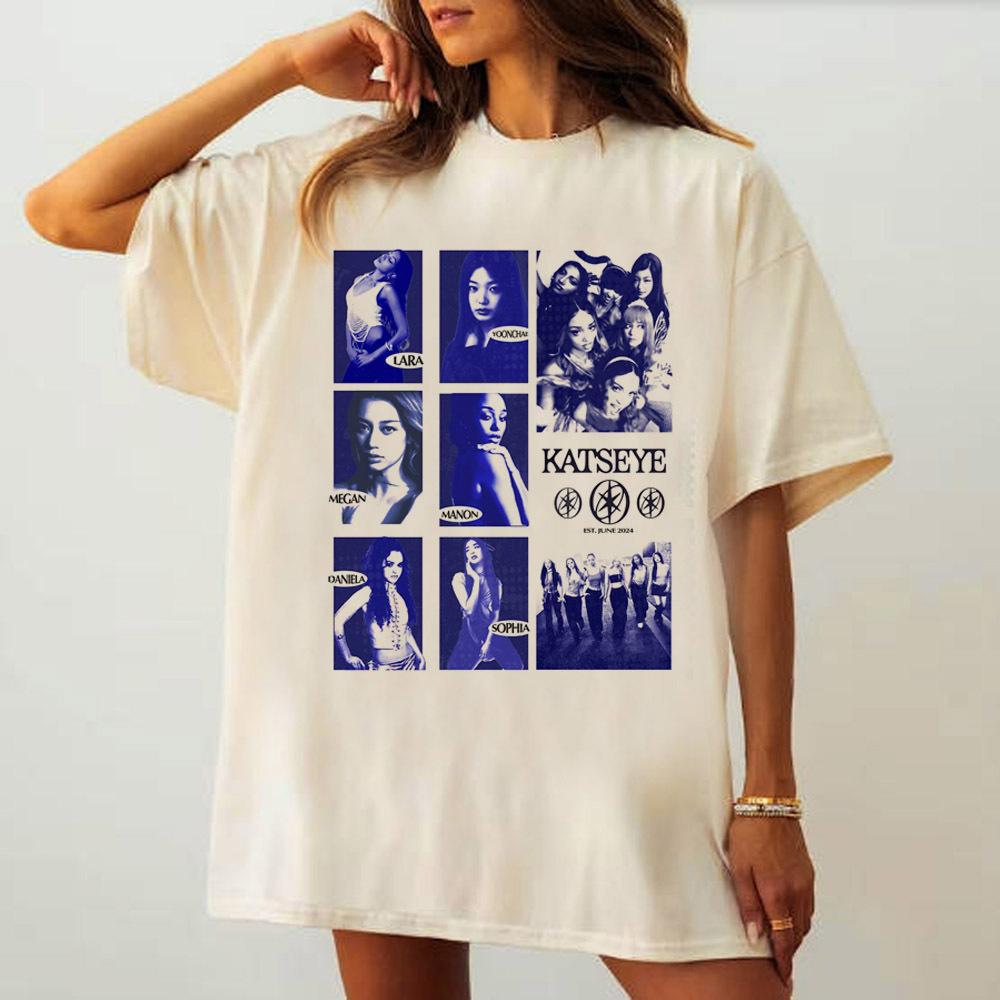 Katseye shirt female 80s 2000s Psychedelic Graphic Breathable hip hop shirt Graphic 80s aesthetic harajuku