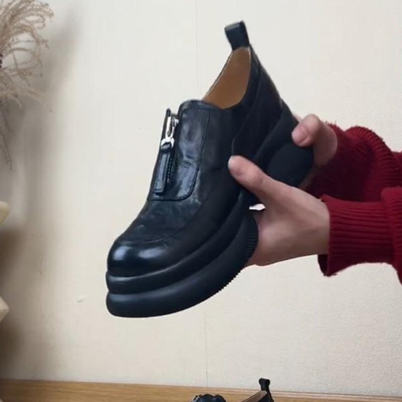 Туфли-лоферы на толстой подошве и маленькие лоферы, женская осенняя обувь, одна нога в новой ретро-стиле, с круглым носком, из маленькой кожи
