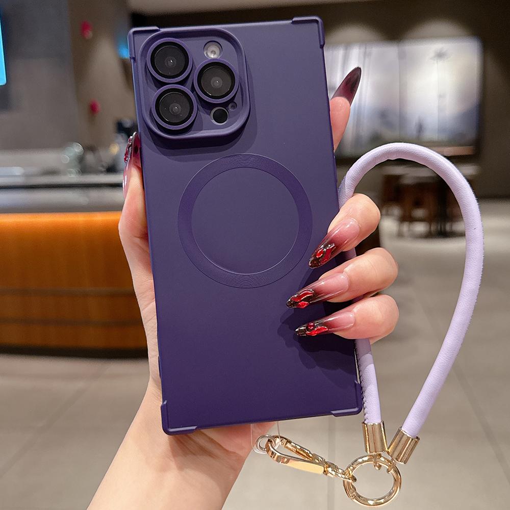 Для чехла Magsafe Кожаный ручной ремешок Шнурок для iPhone 16 15 14 13 Pro Max Магнитная беспроводная зарядка Ударопрочная мягкая накладка