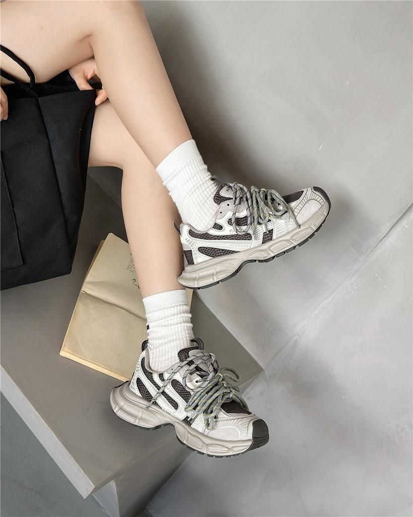 European Station Platform Paris Double Lace-up Contrasting Color Dad Shoes Women's 2025 Autumn New Casual Sports Shock-absorbing Single Shoes