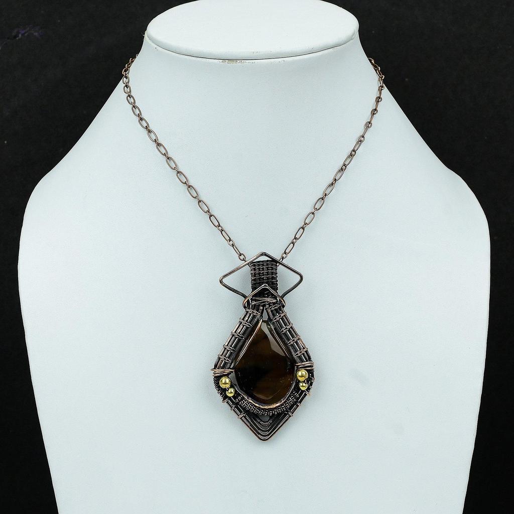 Подвеска из агата Монтана, обернутая медной проволокой, ювелирное изделие ручной работы, медный кулон, ювелирное изделие из натурального драгоценного камня, потрясающая подвеска, обернутая проволокой, подарок для нее