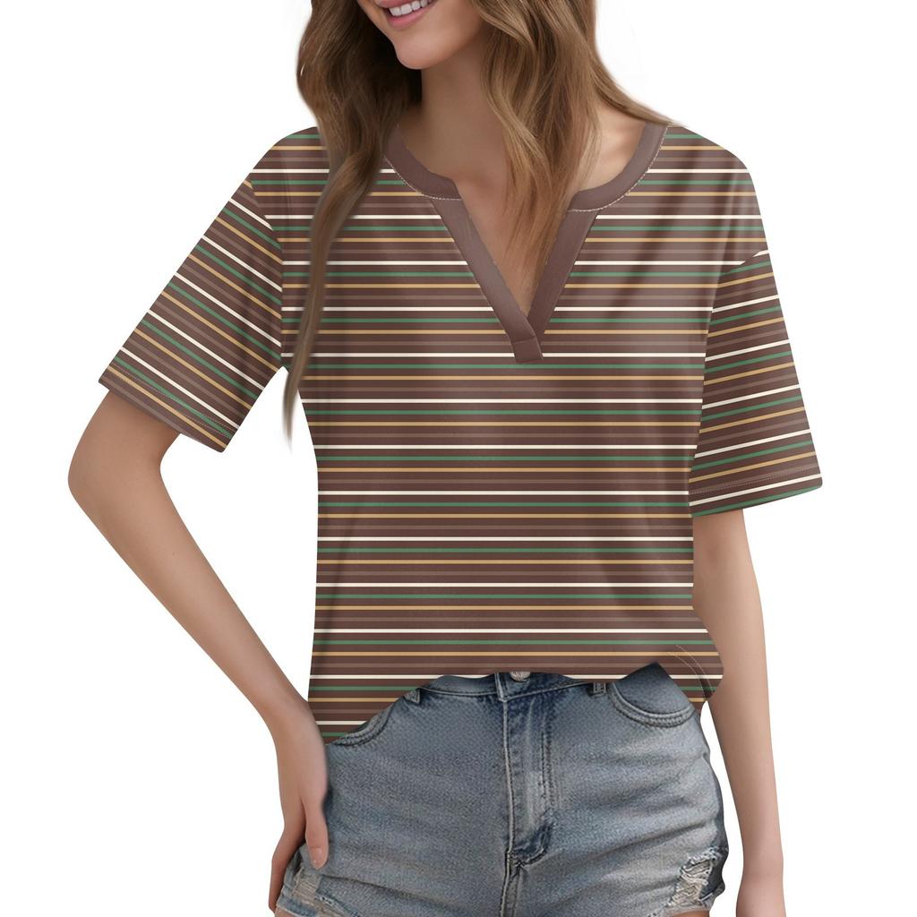 Женская футболка Футболка с принтом с коротким рукавом Повседневные выходные Мода Базовый топ с V-образным вырезом Обычный топ