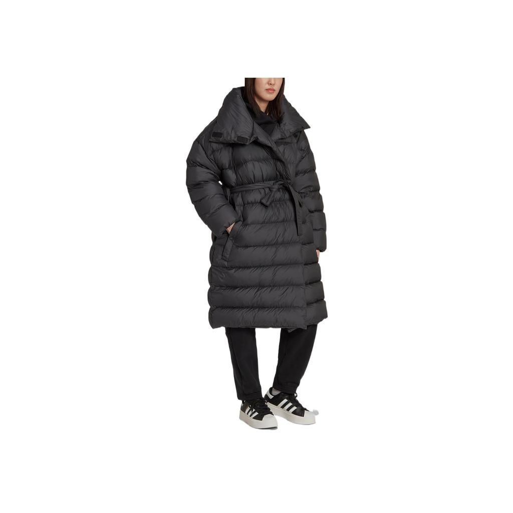Adidas Originals Fashion Down Long Scarf Collar Puffer Jacket With Brand Logo Embroidery Women Outerwear Black HK5245
